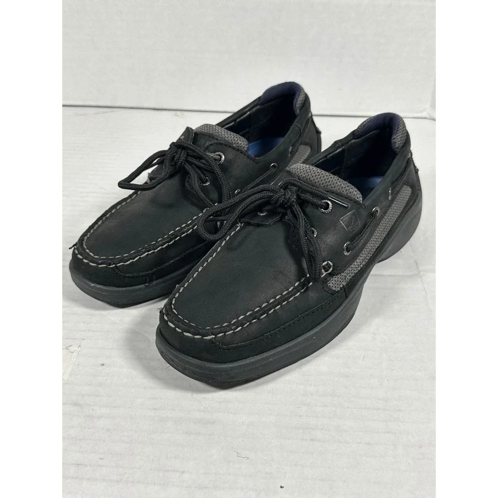 Sperry Top-Sider Mens Black Leather‎ Boat Shoes 0773507 Size 8M Mesh Panels